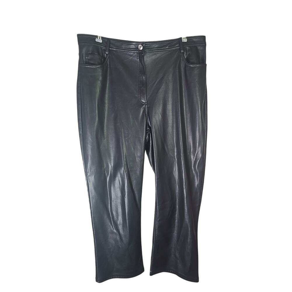 Halogen Faux Leather Pleather Pants Black Womens 16 High Rise Flare Relaxed Fit